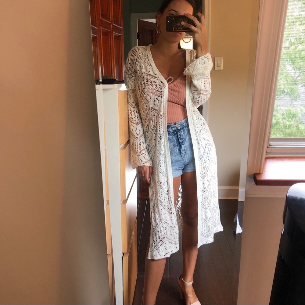 Garage long crochet cardigan cream